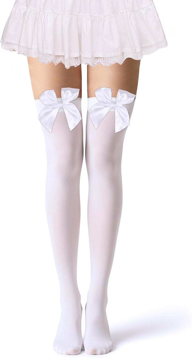 Parma77 Women's Satin Bow Stockings, Thigh High Stockings with Bows Over The Knee Socks, Thigh High Over Knee Stocking - Image 1